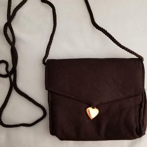 Black Evening Bag Gold Heart Closure Cute Purse
